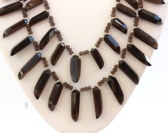 Smoky Quartz Necklace,  Smoky Quartz Earrings, Matching Necklace and Earrings Set, Fancy Cut Gemstones, Brown Gemstones, Hand Made