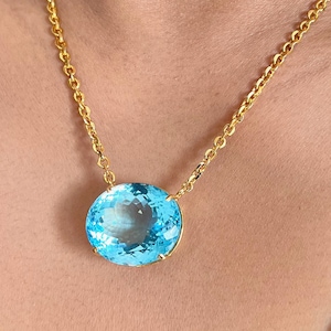 Huge Oval Blue Topaz VVS 54.93 CTS Gold 9K Choker Necklace, Natural Blue Topaz Lariat Necklace,   Extendable gold chain 36.83 cm to 40.64 cm