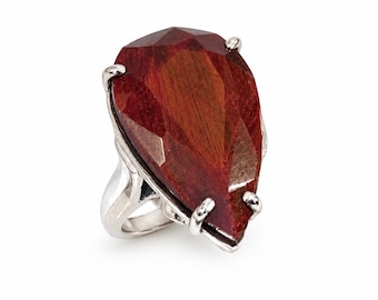 Solitaire Ruby Silver Ring,  Large Pear Cut Red Ruby Ring,  Hand Made Natural Ruby Gemstone Ring