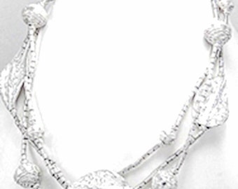 Sterling Silver Necklace, Chunky Multi Strands Silver Necklace, Leaf design silver Necklace of 47.4 grams