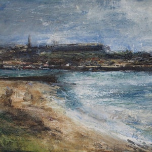Whitby Harbour Seaside Signed Atmospheric Coastal Wall Art Print, Yorkshire Coast  from Original English Oil Yorkshire Landscape Painting,