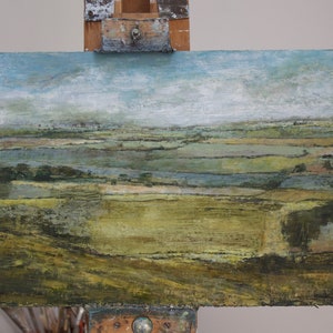 ORIGINAL Oil Landscape Painting on Board Atmospheric Artwork of Patchwork Fields North Yorkshire English Landscape British Artist Sue Lawson