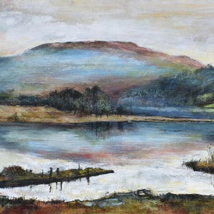Lake District Grasmere Tranquil Sunset Signed Fine Art Landscape Print from Original English Oil Painting Cumbrian Mountains in Autumn