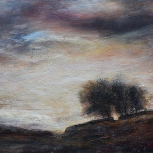 Yorkshire Night Skies Signed Atmospheric  Fine Art Wall Print from Original Trees on Horizon Landscape Oil Painting of Bishopdale, The Dales