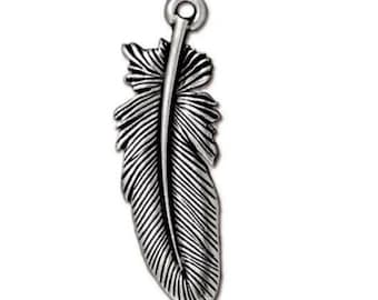 TierraCast™ Feather Charm Large Antiqued Silver