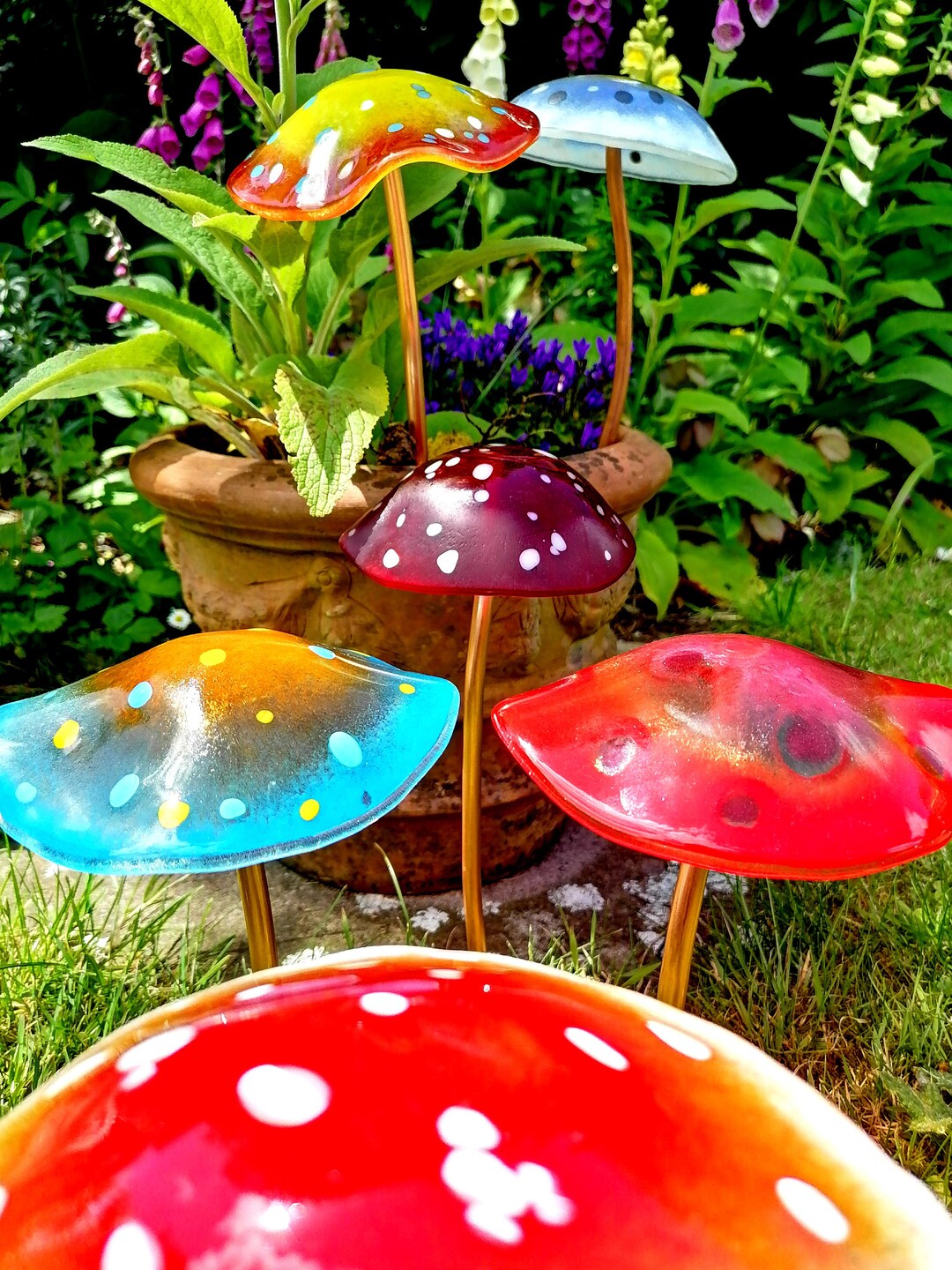 Quirky Handmade Garden Art Fused Glass Mushroom X1 Choose a Number Etsy