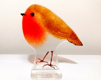 Cute  Robin x 1, Handmade Fused Glass