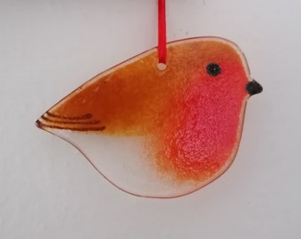 Cute  Robin x 1, Handmade Fused Glass