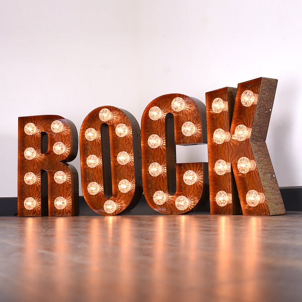 50cm Rustic Metal Letter Lights – Fairground-Style Vintage Marquee Letters