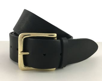 2" Wide Black Belt - 2 Inch Belt - Wide Belt - Gold Buckle - Handmade - Wide Man Belt - Wide Waist Belt - Full Grain Leather - Thick Leather