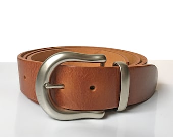 Tan Leather Belt - 1" 1/2 - Matt Silver Buckle - Handmade in UK - Tan Belt  - Leather Belt - Men Belt - Wedding Belt - Veg Tan Leather