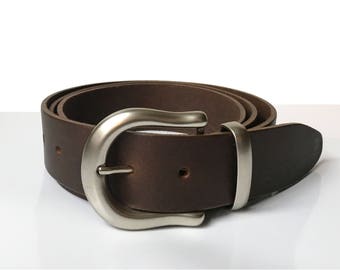 Men's Leather Belt Brown - 1" 1/2  Inch - Silver Buckle - Handmade Uk - Men Gift - Anniversary - Brown Belt - Leather Belt - Real Leather