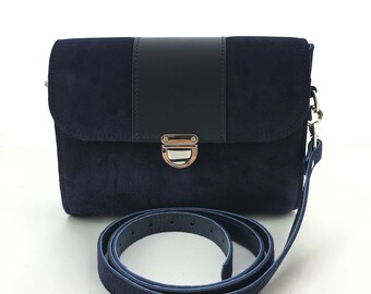 navy blue suede handbags uk