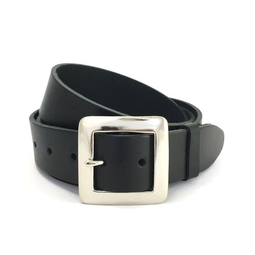 Black Belt With Silver Square Buckle 1.5 Inch Belt 1 1/2  display picture 1