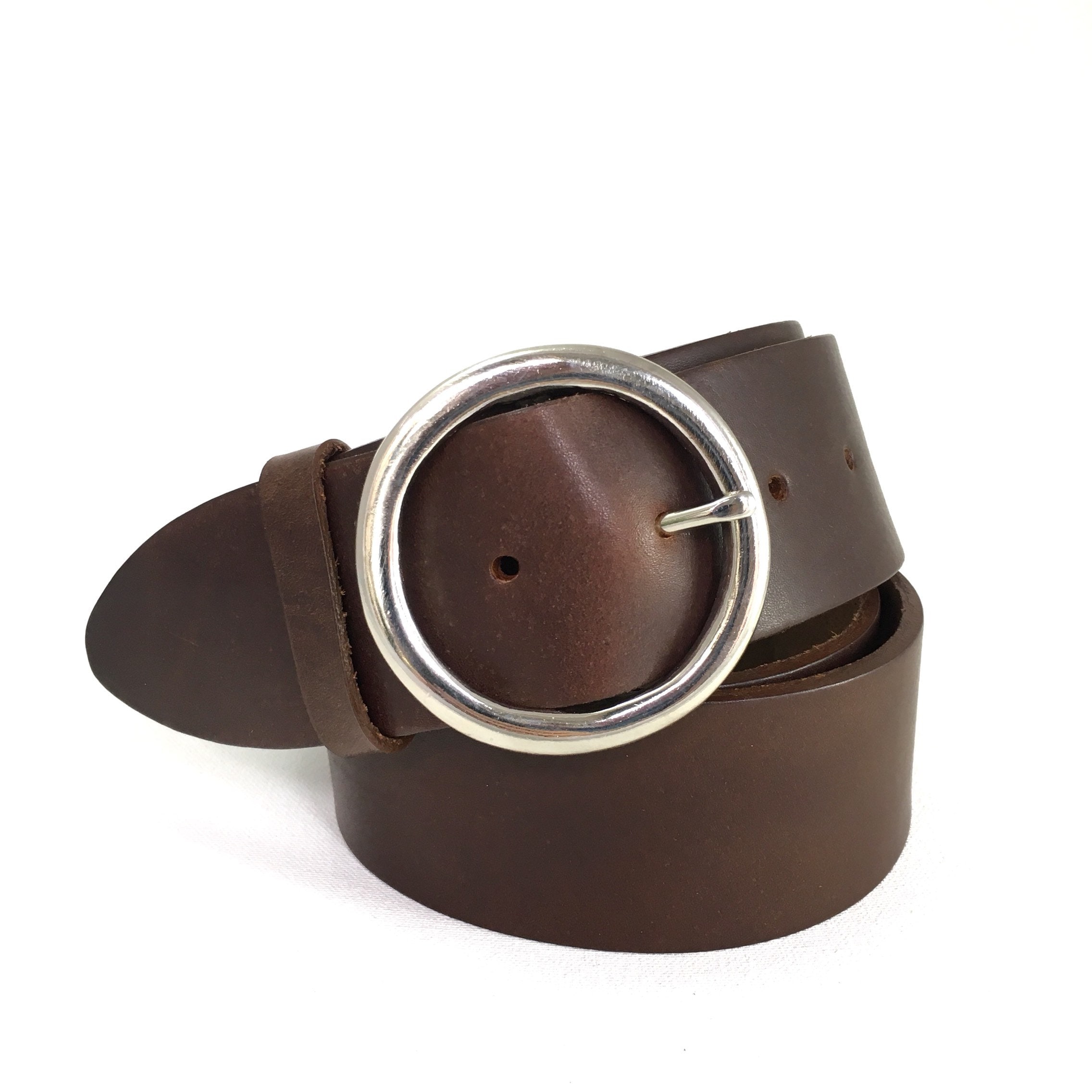 White Wide Leather Belt with Round Silver Buckle