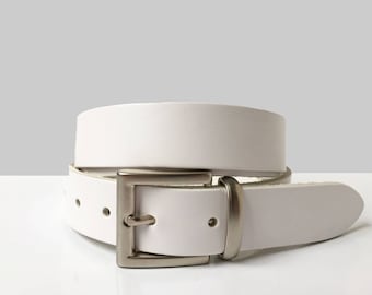 White Leather Belt - 1" 1/4 - Handmade In UK - Silver Buckle - Waistbelt - Wedding Belt Men - Men Leather Belt - Groomsbelt