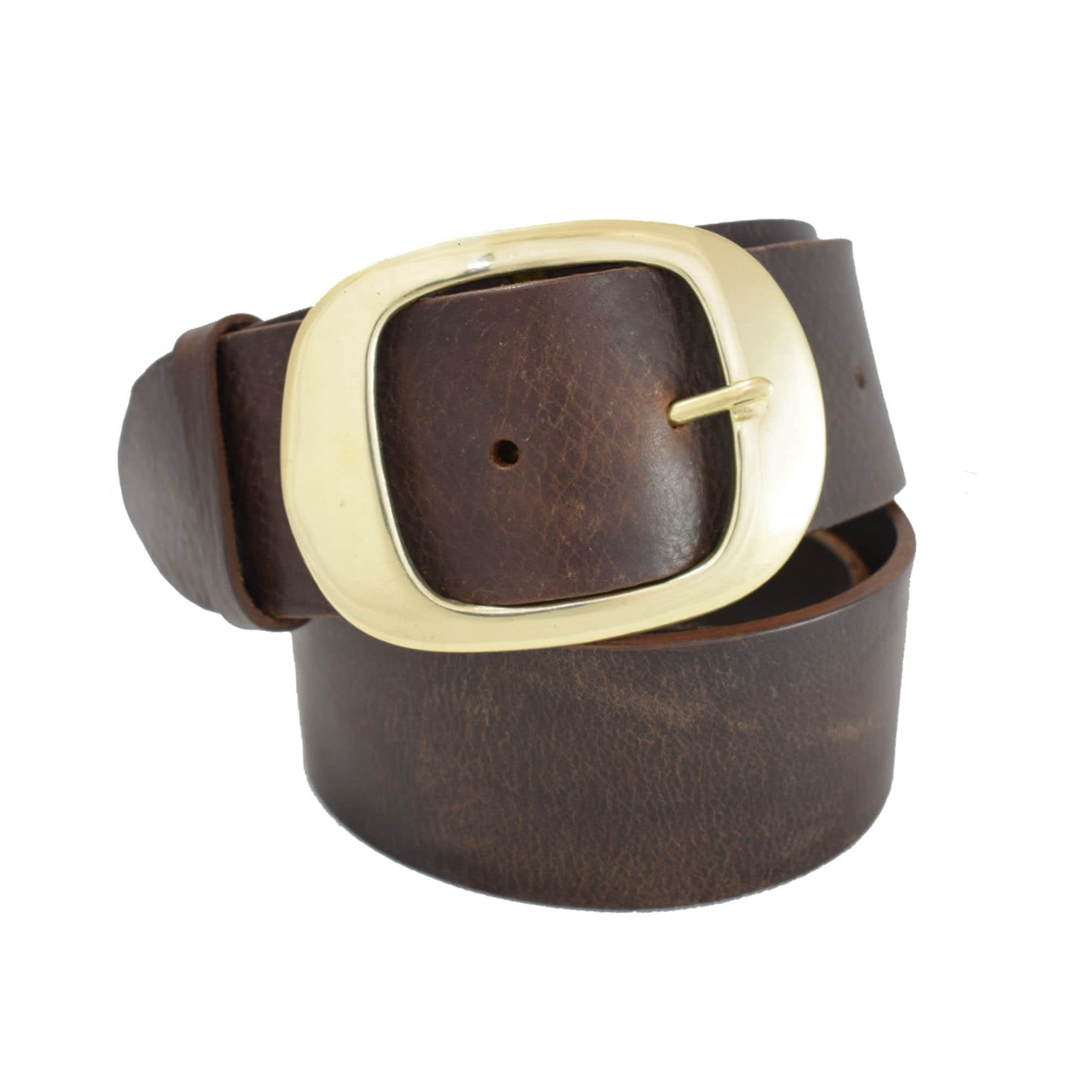 8874 Classic Full Grain Leather, Antique Gold Brass Oval Buckle, Vintage Vintage Oval Antique Brass Belt Buckle, USA Made  main image 3