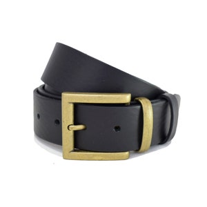 Square Buckle Black Leather Belt  - 1 1/2 Inch Belt - Handmade - Men's Belt - Brass Leather Belt  - Gift for him - Guy Belt - Ladies Belt