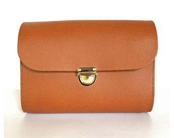 Bolso clutch bronceado - Hecho a mano en el Reino Unido - Bolso bandolera - Bolso bronceado - Cuero real - Regalo de novia - Bolso bandolera - Regalo para ella - Bolso marrón