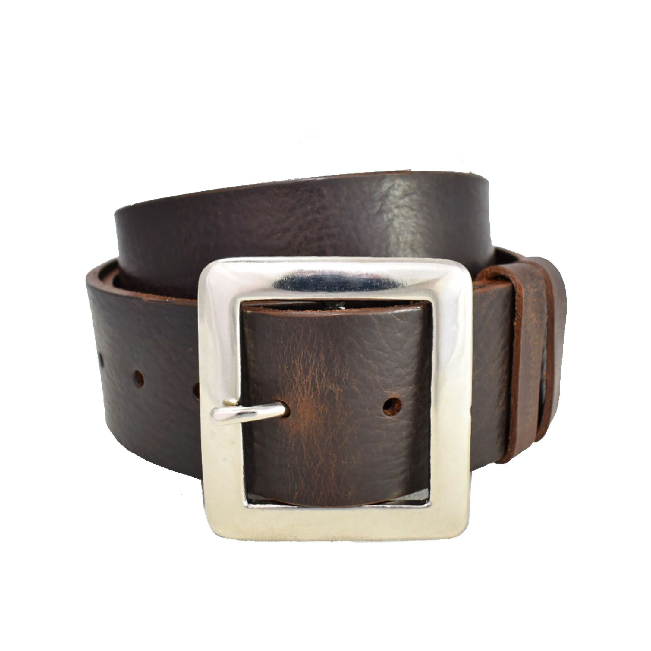 2 Wide Black Leather Belt - 2 Inch Belt w/ Square Silver Buckle