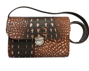 Smart Purse - Evening Bag - Crocodile Bag - Handmade UK - Small Bag - Small Leather Bag - Crocodile Leather - Leather Clutch - Brown Clutch