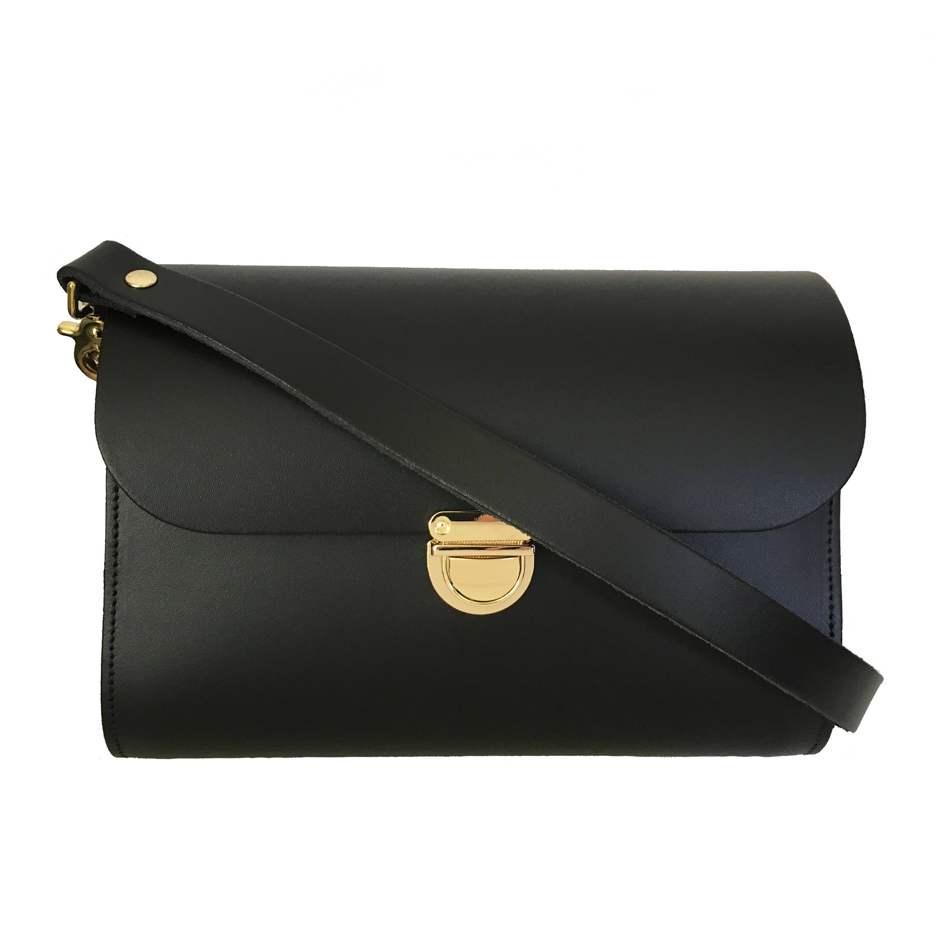 black faux leather clutch bag