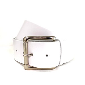 Wide 2&quot; White Leather Belt with Large Silver Buckle - 2 Inch Belt - Nickel Plated Buckle - Wide Leather Belt - Handmade UK  White Belt