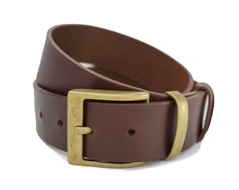 Square Buckle Vintage look Leather Belt  - 1 1/2 Inch Belt - Handmade - Men's Belt - Vintage Leather Belt  - Gift for him - antique brass