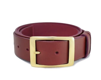 Rectangle Burgundy Leather Belt  - 1 1/2 Inch Belt - Quality Belt - Ladies Belt - 70s - 60s belt  - Man Belt - Real Leather - Gold Buckle