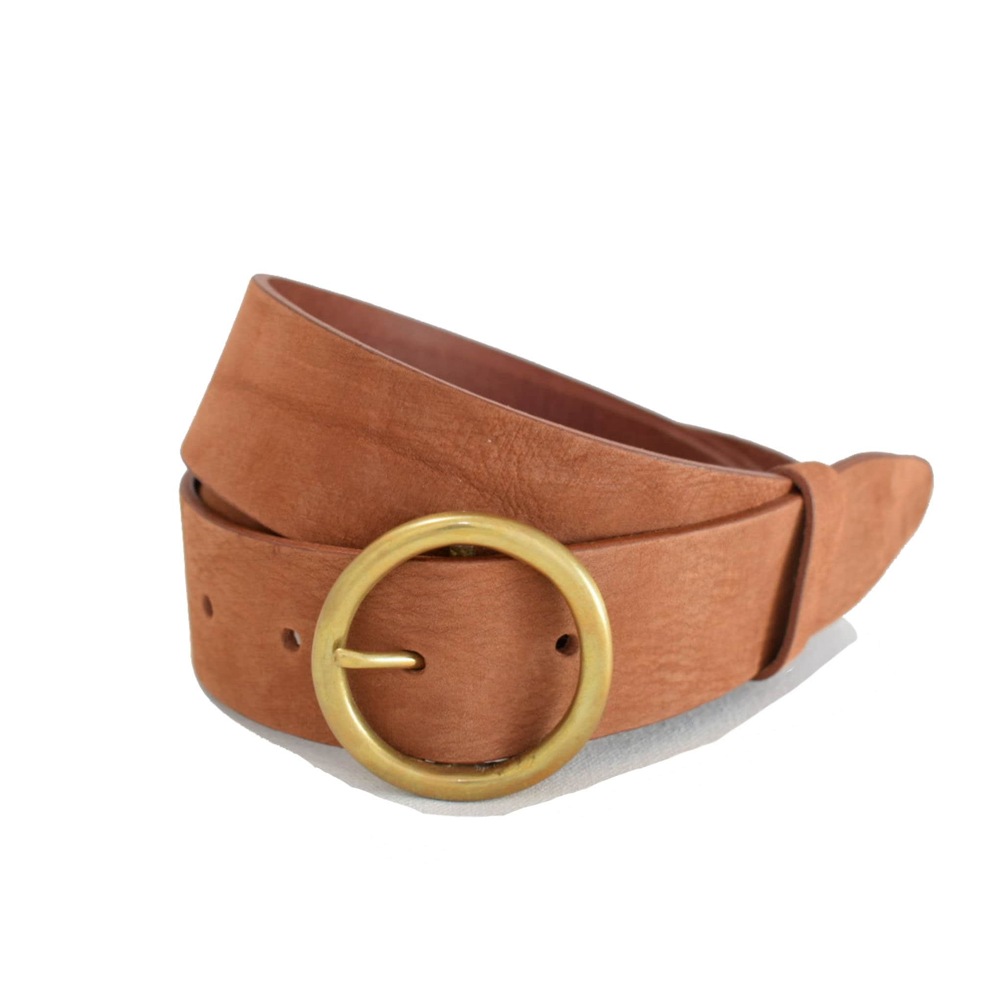 Brick Brown Nubuck Leather Belt With 