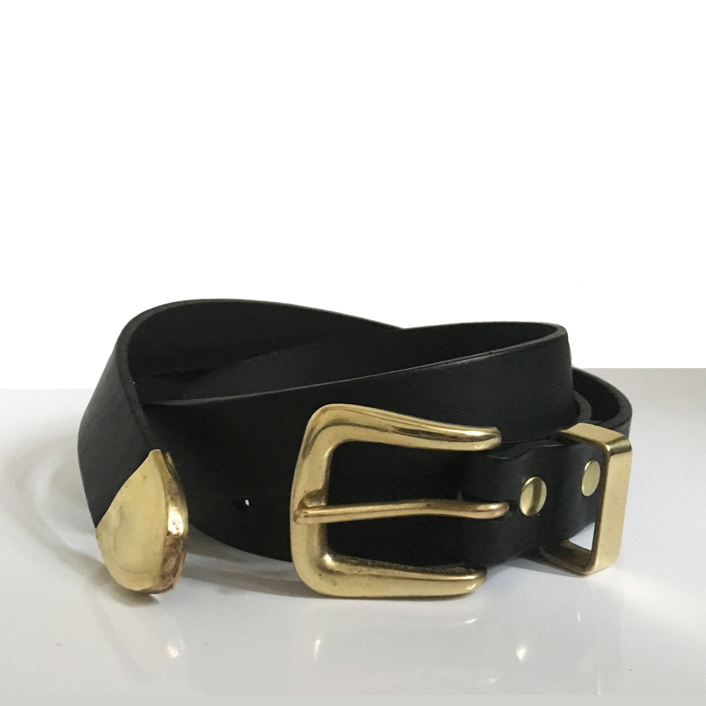 Black Smooth Leather Brass Buckle Belt Accessoires Riemen & bretels Riemen 