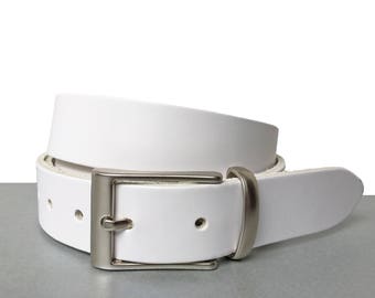 Mens White Leather Belt - 1 1/4 Inch - 1.25  Handmade UK - Silver Buckle - White Dress Belt - Wedding Belt - Mens Leather Belt - Grooms Belt