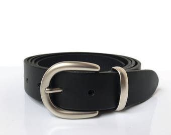 Mens Dress Belt Black - 1" 1/4 Inch Belt - 30mm - Handmade UK - Silver Buckle - Black Dress Belt - Black Leather Belt - Genuine Leather Belt