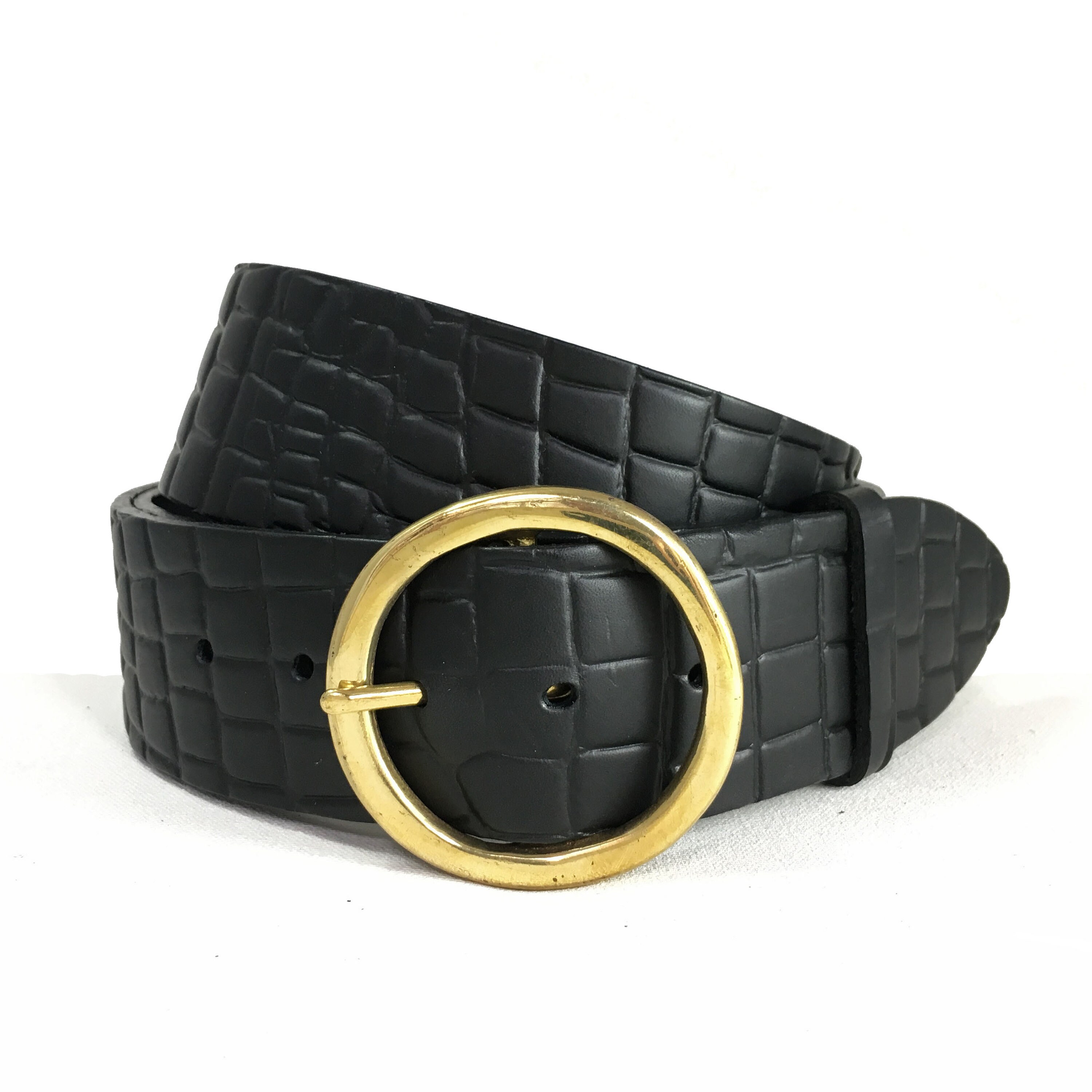 Two-Toned Embossed Crocodile Belt in Indigo Tan Leather main image 0