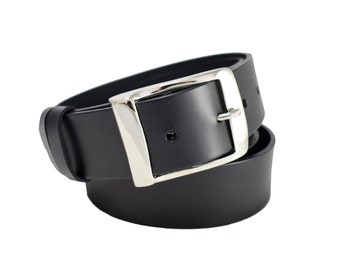 Smooth Black Leather Belt with Strong Buckle -  1 1/2" - Smooth Leather Belt - Thick Belt - Handmade - Man Belt - Gift for Him