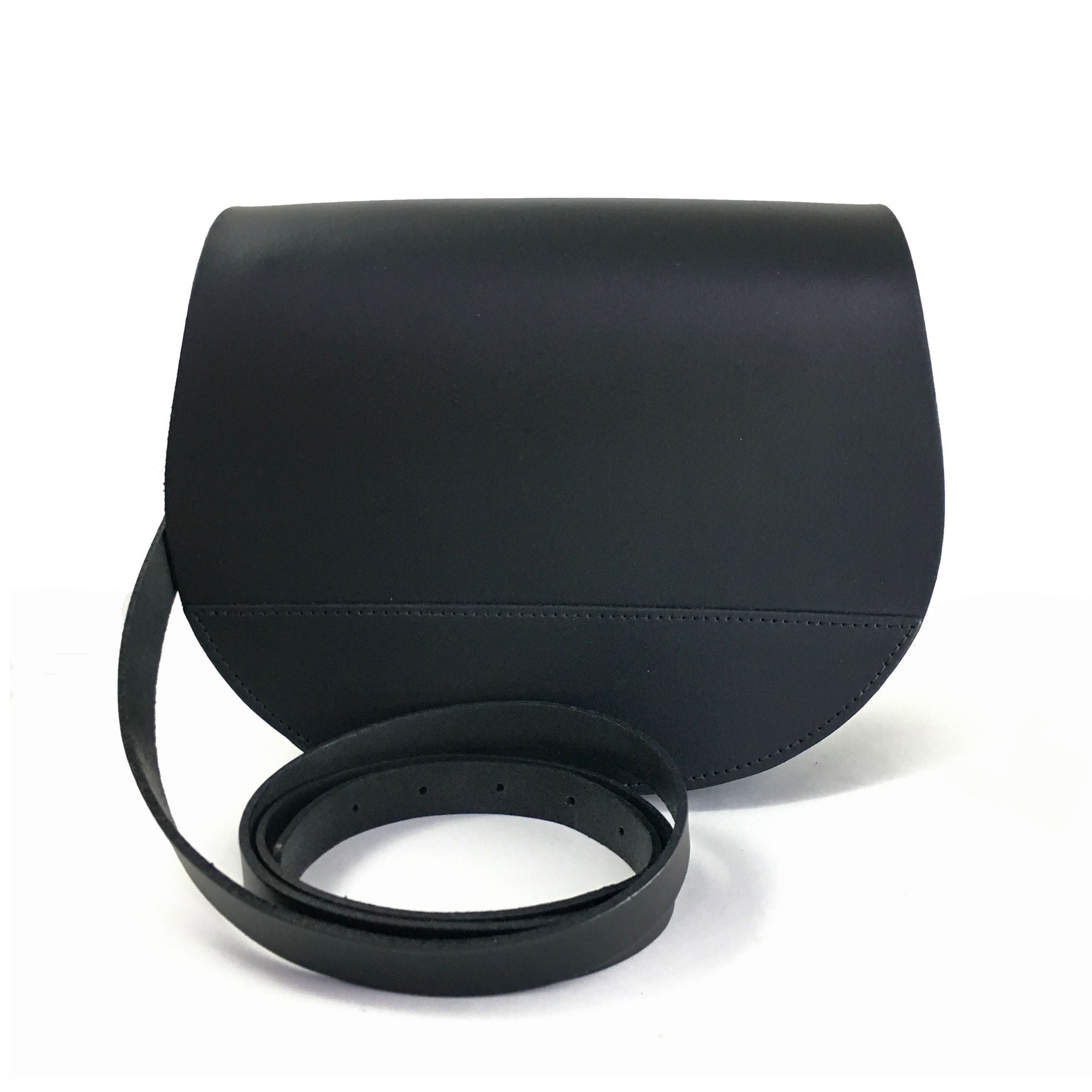 Black Leather Saddle Bag Minimal Style Bag Handmade Uk Etsy