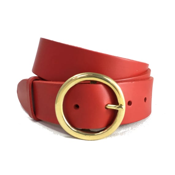 Belt - Ring Buckle Red Women's Belt - CALVADOSS Red/ Gold