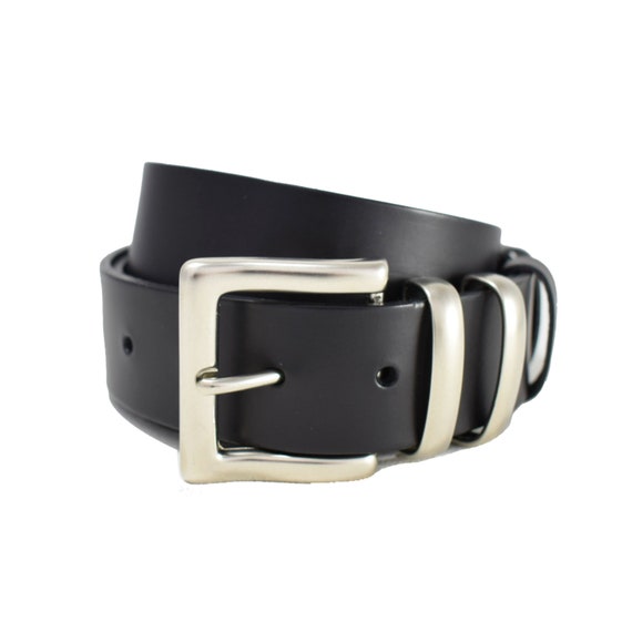 1 1/2' Smooth Black Leather Belt With Double Loop 