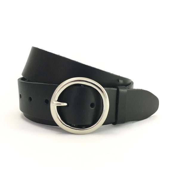 Silver Circle Leather Belt 1 1 2 4cm Round Silver Buckle Handmade UK Womens Belt Silver Belt Black Silver Round Buckle