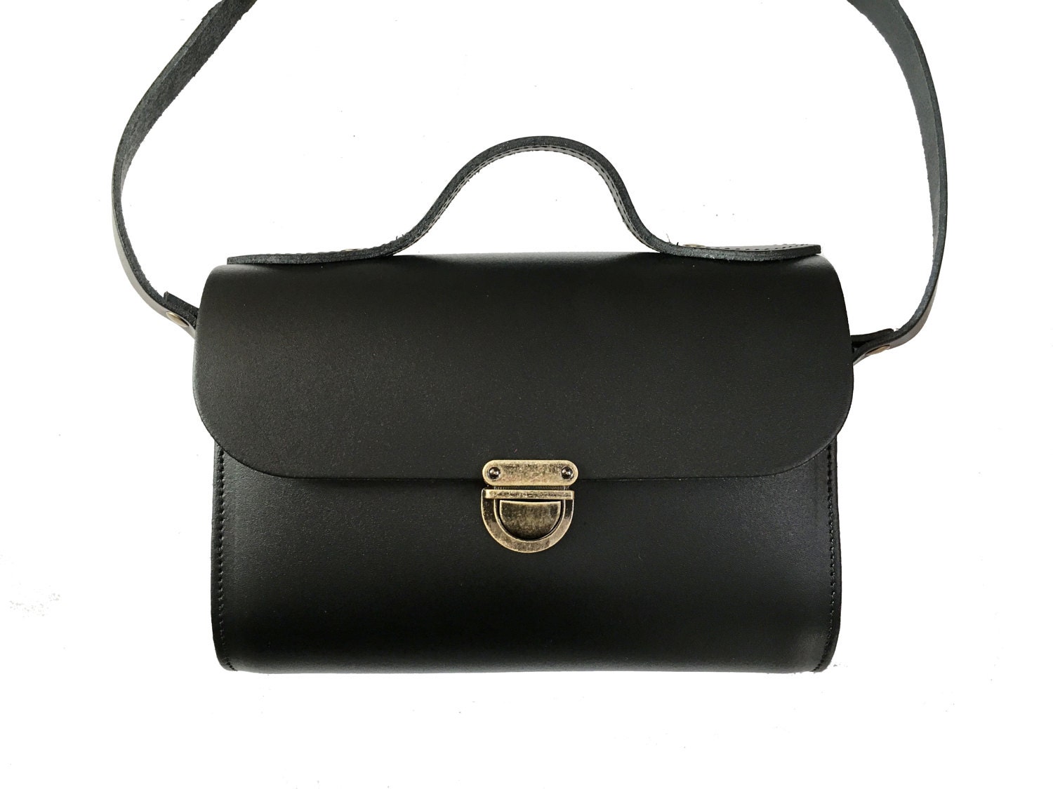 Black Leather Clutch Bag with Handle