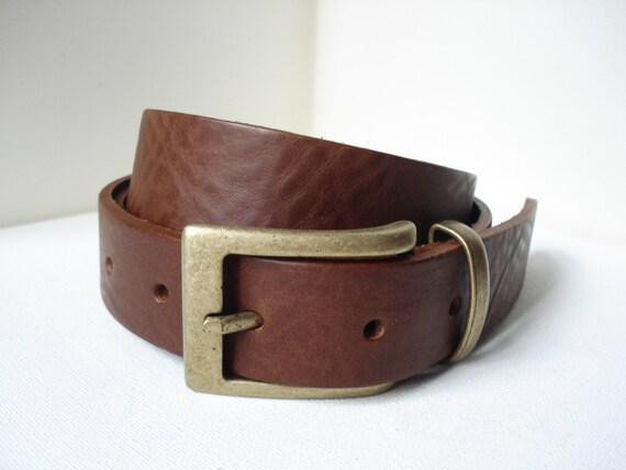 Genuine Brass  Belt Thin Skinny Tan Leather Belt With Solid Brass Buckle 1 Inch Wide  main image 3