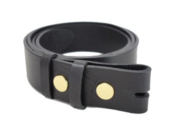Black Belt Strap - 1" 1/2 Inch Leather Strap - 1.5 Inch Belt no Buckle - Handmade UK - Snap on Belt - Leather Strap 1 1/2 - No Buckle