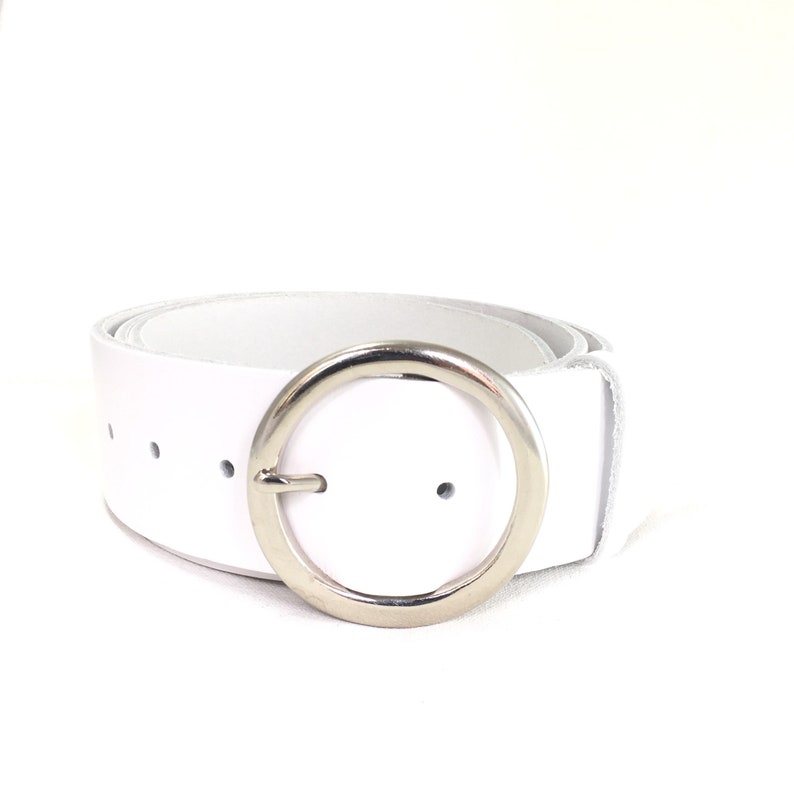 Wide Leather Belt Round Buckle in Black 2 Inch Belt Silver Etsy