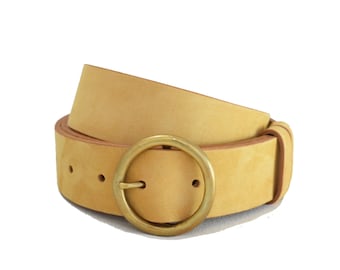 Natural Nubuck Leather Belt with Circle Buckle - 1" 1/2 - 4cm - Nubuck Sand Suede - Handmade - Mens Belt - Natural Suede Belt