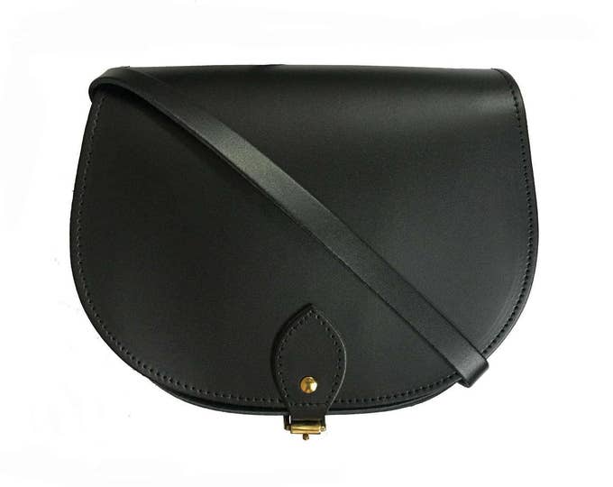 Black Leather Saddle Bag Minimal Style Bag Handmade in Uk Black Saddle