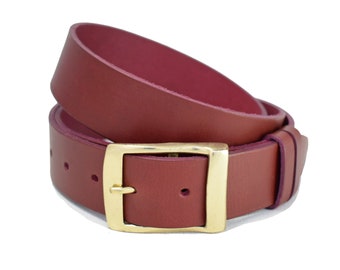 Cinturón de cuero rojo burdeos hebilla de oro - 1 1/2" pulgadas - cinturón de 38 mm - hebilla cuadrada - hecho a mano - cinturón de mujer - cinturón rojo - cuero real - regalo