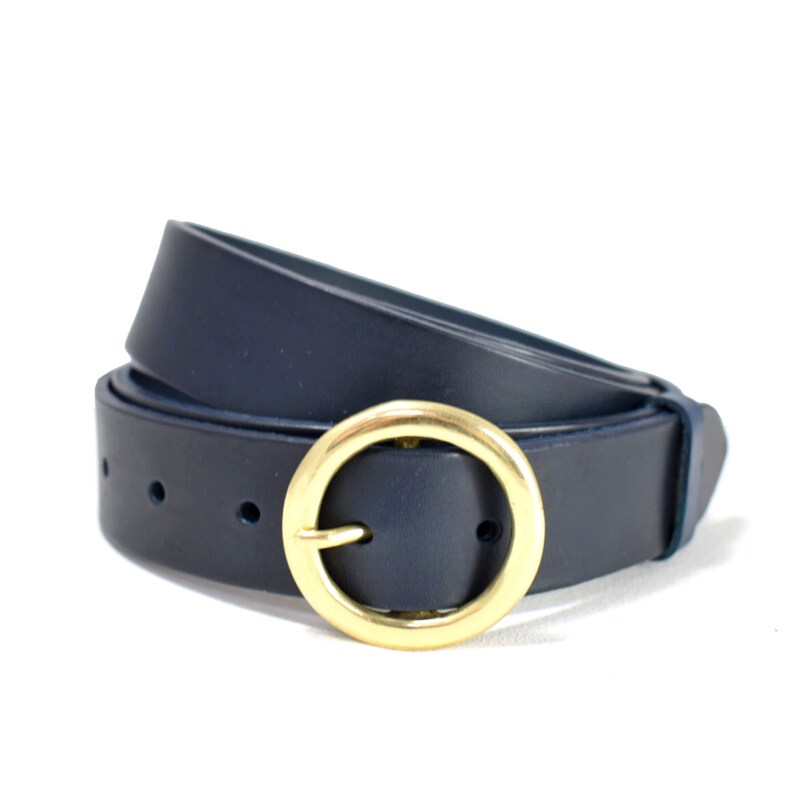 Thin Brown Leather Belt With Round Belt Buckle 1 1/4 Inch Etsy UK