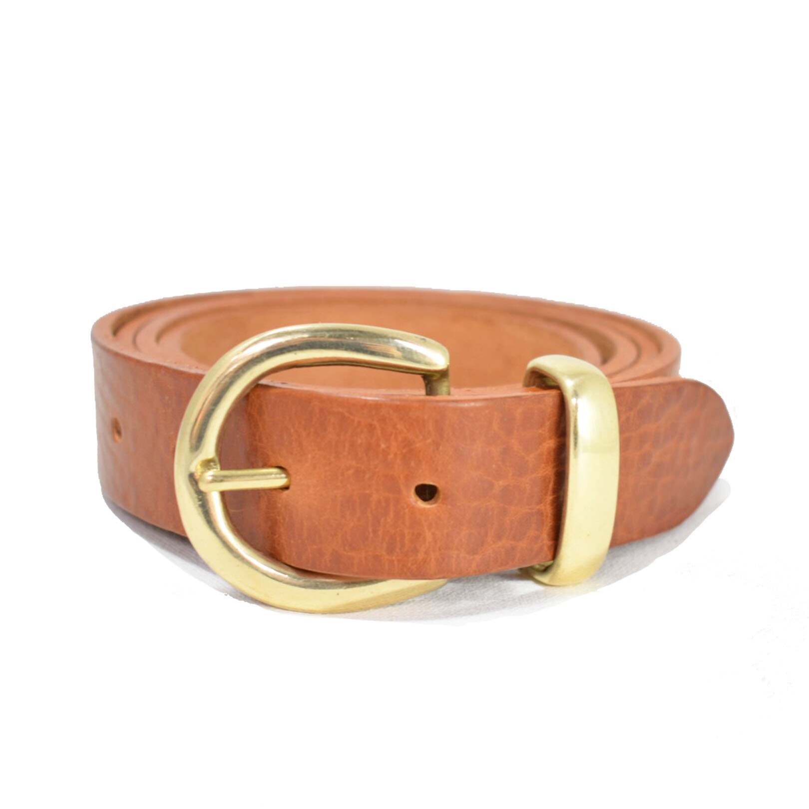 Tan Leather Belt Brass Gold Buckle - 1 1/4 Inch - Brass  display picture 3