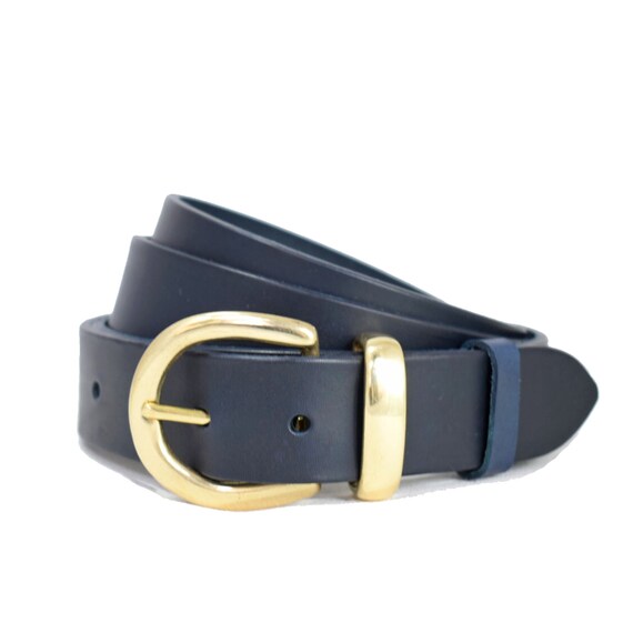 Blue Leather Belt With Gold Buckle - 1 display picture 2