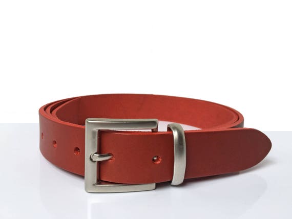 Red Leather Belt 1 1/8 Handmade in UK 